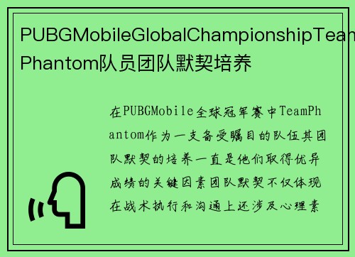 PUBGMobileGlobalChampionshipTeamPhantom队员团队默契培养